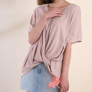 UMGEE Gathered Waist Short Sleeves Ribbed V-Neck Top